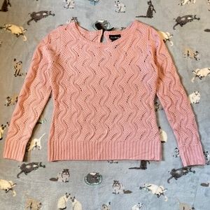 Retro Pink Sweater Women's M Pattern Knit Top Long Sleeve Shirt Bow Keyhole EUC